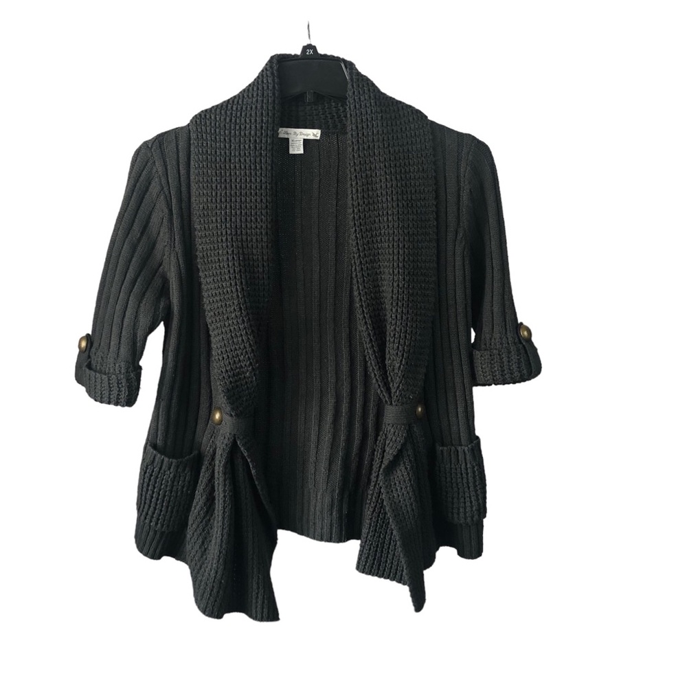 SWEATER - Women's Love By Design Black Ribbed Waffle Knit Sweater. Size XL